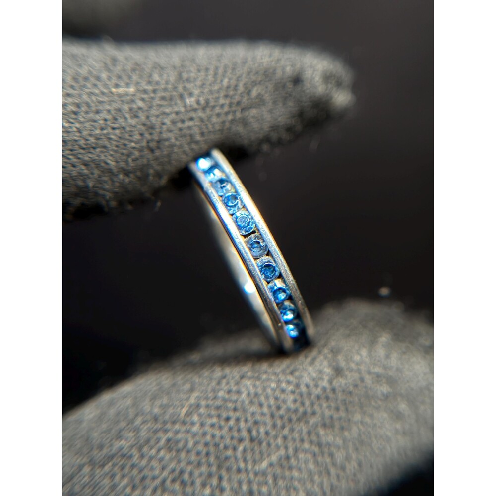 925 Sterling Silver Blue CZ Eternity Band Ring Size 5.25